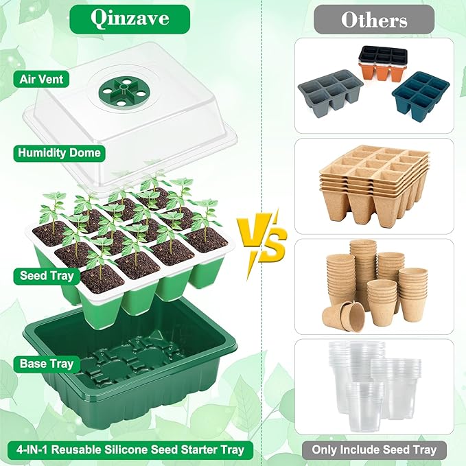 Reusable Silicone Seed Starter Tray 60 Cells Seed Starter Kit with Humidity Adjustable Dome and Lid Plant Germination Trays with Repotting Mat 5 Packs Germination Kit for Seeds Grow Starting