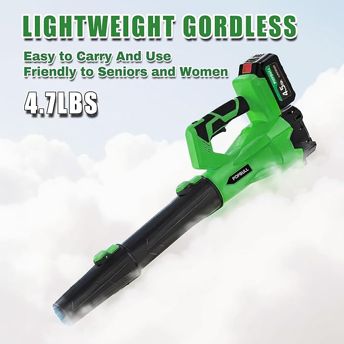 Leaf Blower 21V Cordless Blower with 2 x 4.5Ah Batteries and 1 Hour Fast Charger Lightweight Leaf Blower for Patio Cleaning Lawn Care Blowing Fallen Leaves and Dust etc.
