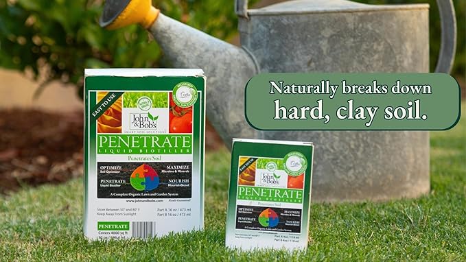 John&ampBob’s Penetrate Liquid Biotiller | Organic Clay Soil Treatment Break up Hard &amp Clay Soil Pet Safe 8oz. (1000 sq. ft.)