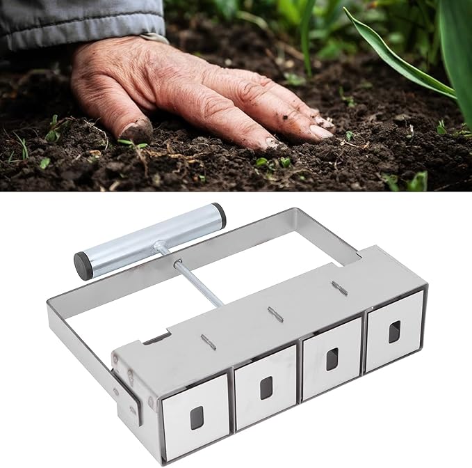 Manual Soil Block Maker - 4 Grids Soil Blocker Sool with Comfortable Handle for Seeds Starting Greenhouse Plant Growing Tool