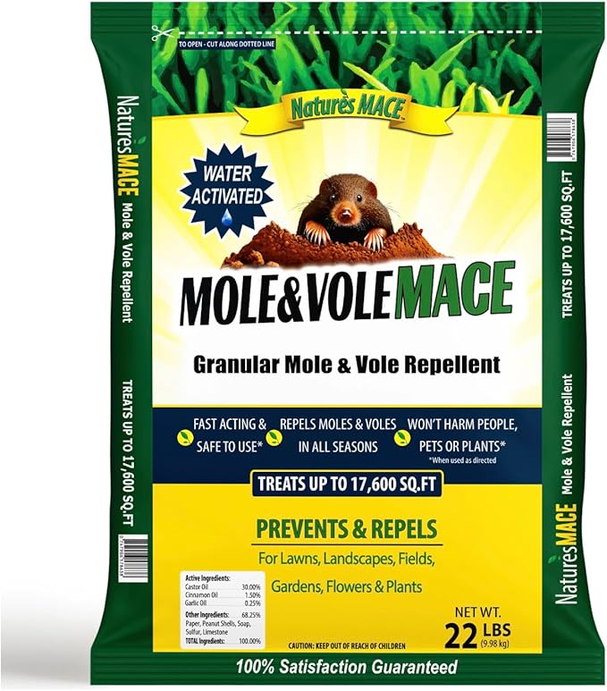 Nature's MACE Mole &amp Vole MACE – Yard &amp Garden Granules Castor Oil Formula Outdoor Use Plant &amp Pet Safe 352 Fl Oz (Pack of 1)