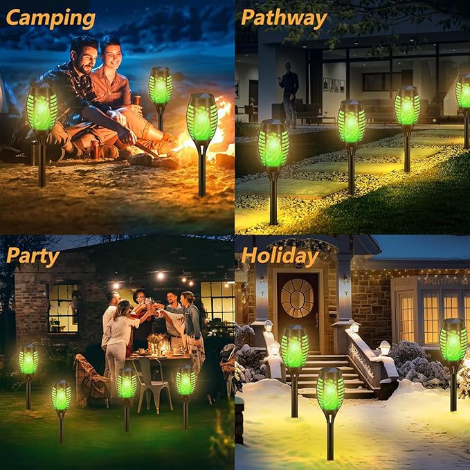 Solar Torch Lights Outdoor Flickering Flame Effect Waterproof Green Flame Landscape Path Garden Decoration 20 Inches (10)