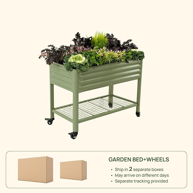 Rolling Elevated Raised Garden Bed-V Series 2' x 4' Garden Beds with Legs &amp Storage Rack for Patio &amp Porch 700 Lbs Weight Capacity Outdoor Planter Box for Vegetables Flower Herbs Modern Gr