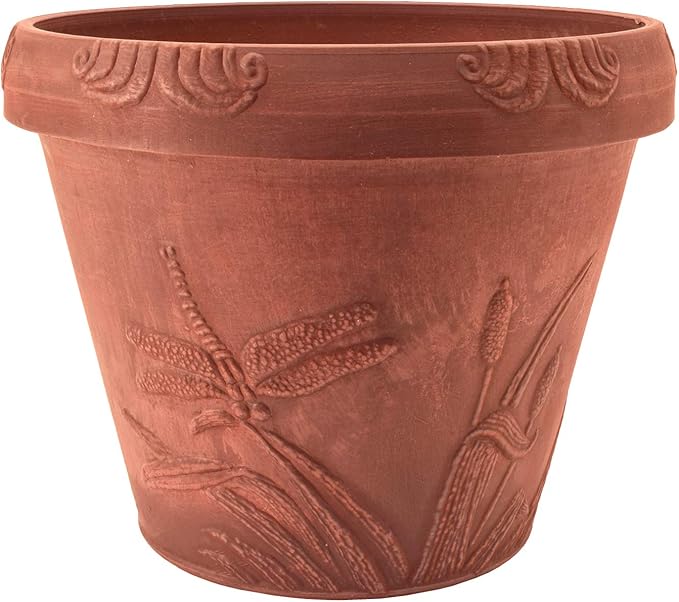 PSW Pot Collection Dragonfly Planter Pot for Indoor and Outdoor Plants and Gardens 12.5' by 10 Terra Cotta Color