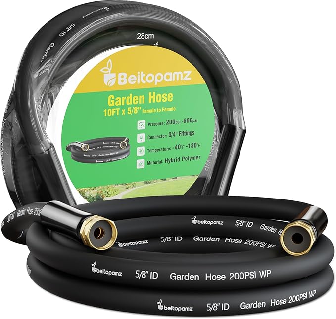 Short Garden Hose 10 ft x 5/8 Female to Female Hose Adapter Heavy Duty Small Water Hose Extender Connector Leak-Free Connections Hybrid Rubber Leader Hose with 3/4 Double GHT Fittings Black