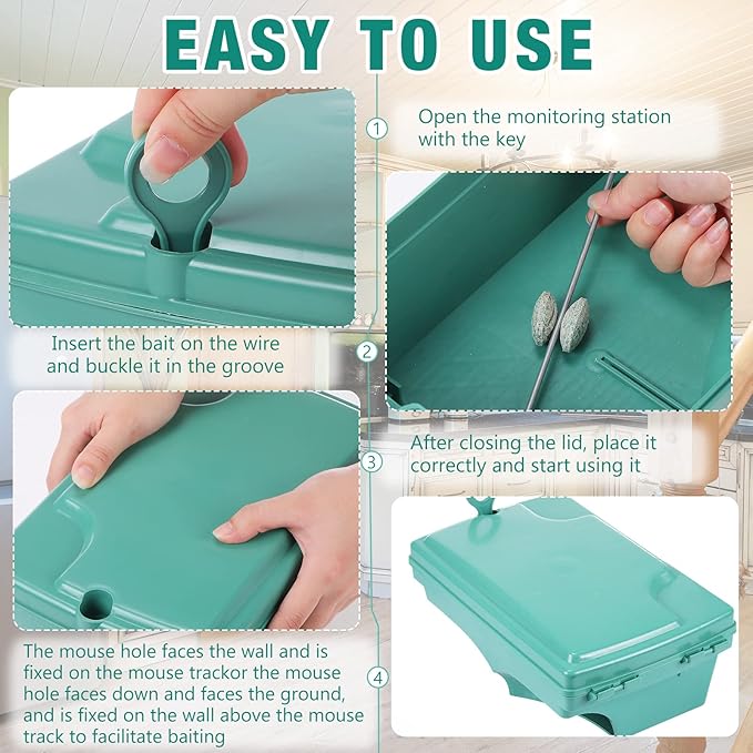 Qualirey 6 Pcs Rat Bait Stations with 6 Keys Reusable Heavy Duty for Rodents Outdoor Mouse Large Station Holder Traps for Mice Pests Bait Not Included(Green)