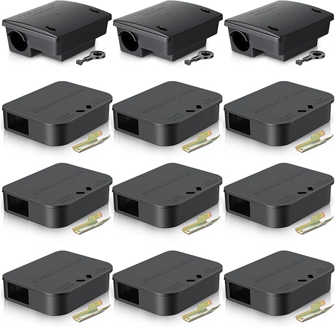 12 Pack Key Required Rat Station Box 3 Large &amp 9 Compact Outdoor Mouse Bait Stations Box Lockable Weather Resistant Bait Boxes for Indoor &amp Outdoor
