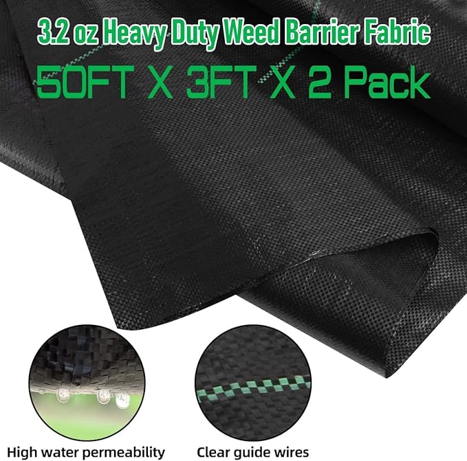 3FT x 100FT Weed Barrier Landscape Fabric 3.2oz Premium Heavy Duty Garden Cloth Ground Cover for Gardening Farming