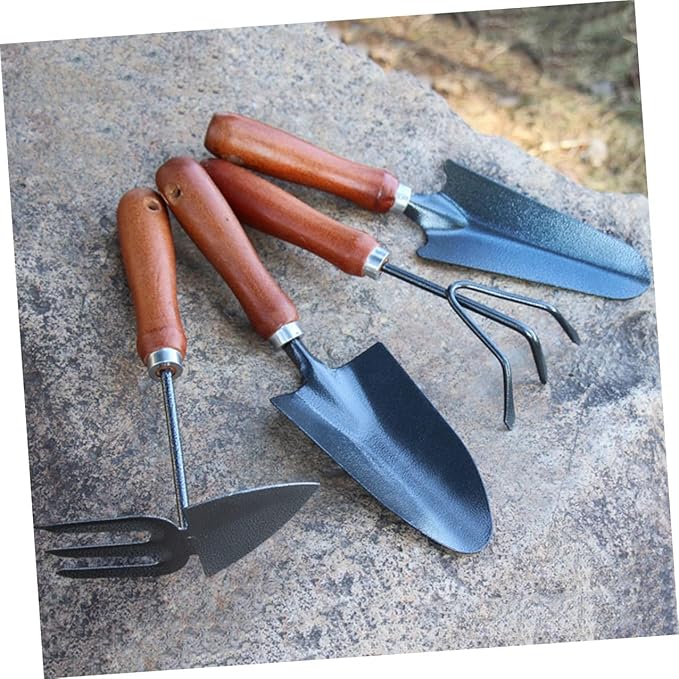 Toyvian 4pcs Mini Garden Tool Set with Stoving Varnish Shovel and Thickened Iron Spade Wooden Handle Planting Tools for Gardening and Potting