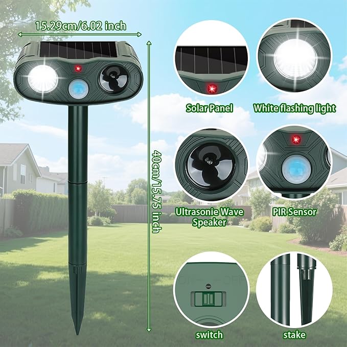 4-Pack Ultrasonic Animal Repeller Outdoor-Solar Powered Bear Repellent with Motion Detection&ampLED Flash-Effective Deterrent for CatRabbitGooseDear&ampDog-Waterproof for Garden &amp Yard