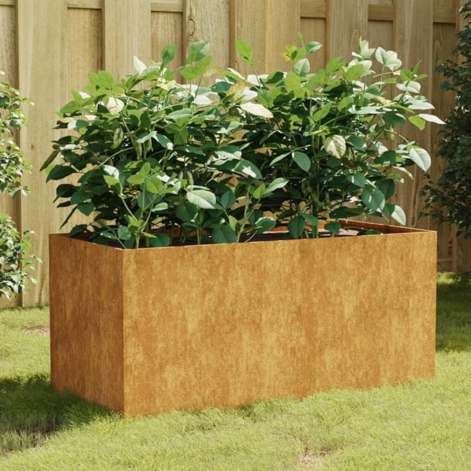 Corten Steel Garden Raised Bed Ample Space Outdoor Planter Box with Open Bottom Metal Raised Planter Bed for Vegetables Flowers 31.5x15.7x15.7 Brown-392