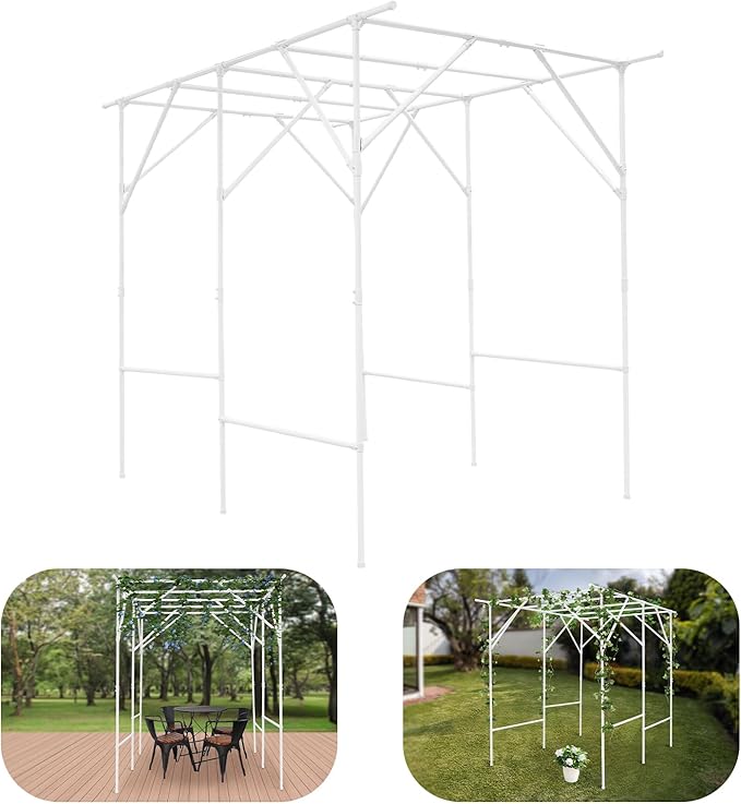 Grape Vine Trellis 6.56x4.92x6.56ft Heavy Duty Garden Trellis for Climbing Plants Large Steel Plant Support with ABS Base for Tomatoes Cucumbers Outdoor (White)