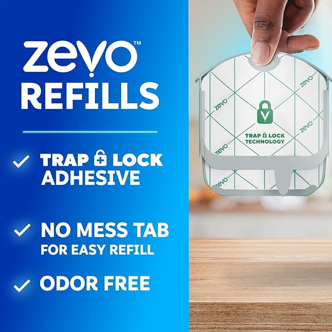 Zevo Compact Flying Insect Pesticide Device Refills: Easy Mess-Free Solution for Small Spaces - Light Trap Catches &amp Kills House Flies Fruit Flies Gnats (2 Refills Cartridges)