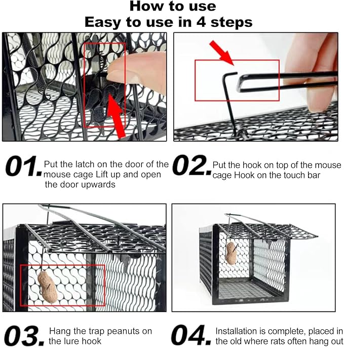 2 Pcs Humane Rat Traps BESUNTEK Metal Humane Live Animal Cage Trap Indoor Outdoor Catch and Release Mouse Trap for Squirrels and Small Rodents