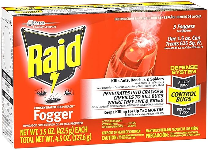 Raid Max Fogger Insect Killer for Mosquito Ant Roach Spider Flea for Indoor Use 2.1 oz 3 Count (Pack of 1)