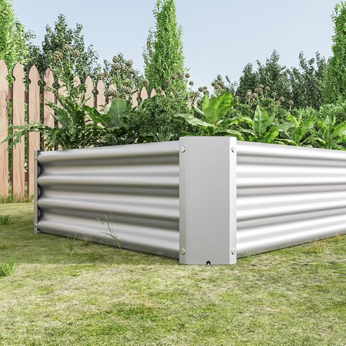 Metal Raised Garden Bed for Outdoor Use 6 ft x 3 ft x 1 ft Rectangle Planter Box for Vegetables Flowers and Herbs - Silver (Silver with 6x3x1ft)