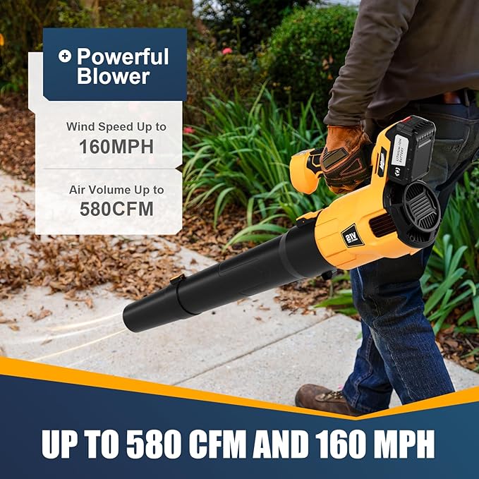 Leaf Blower Cordless Electric Cordless Leaf Blower with 2 * 4.0Ah Lithium-Ion Battery Powered Blowers for Lawn Care Blower with Extension Nozzle Battery Powered Blowers Leaf Cordless