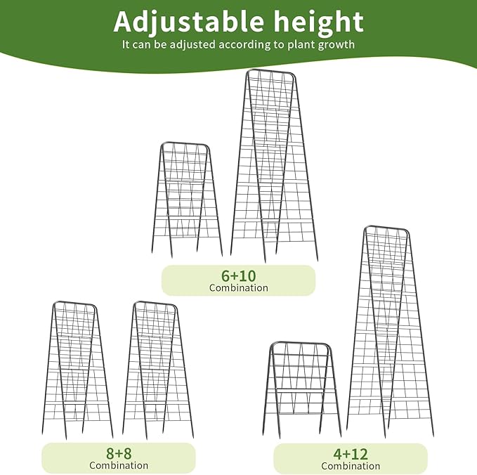 100% Metal Cucumber Trellis for Raised Bed50x17 A-Shape Garden Plant Support for Climbing Plants Heavy Duty Metal Garden Trellises Plant Support for Vine Vegetables Outdoor (Black 50x17(H*W))