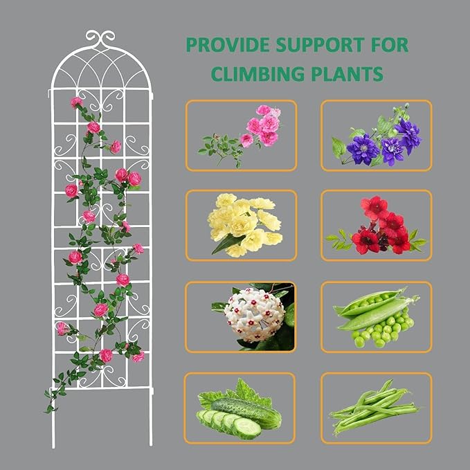 2-Pack Metal Garden Trellis for Climbing Plants - Outdoor Flower Support 19.7’’ x 86.7’’ - Expandable Flower Wall White