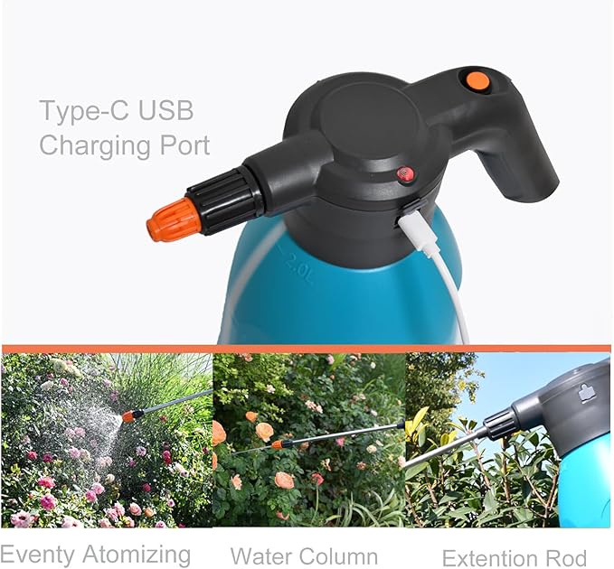 ES2-PRO Electric Spray Bottle 2L/0.5Gallon Plant MisterSpray About 30 Gallons On a Single ChargeRechargeable Battery Powered SprayerAutomatic Watering CanPump Sprayer for Indoor Plants (Blue)