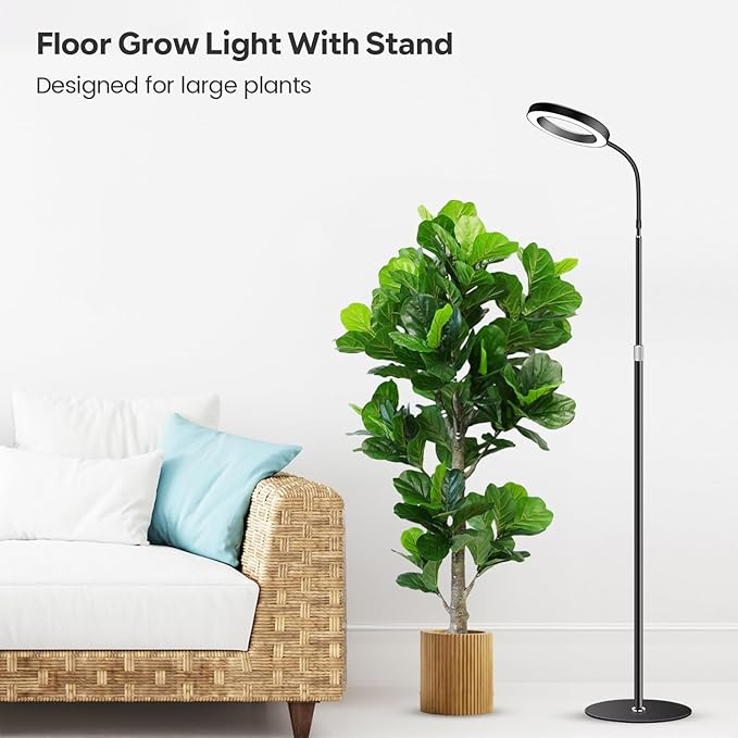 Garpsen Grow Lights for Indoor Plants Full Spectrum LED Plant Light with Stand 3 Color Modes Floor Grow Lamp with Timer 6/12/16H 5 Dimmable Levels 67'' Adjustable Height for Large Plants