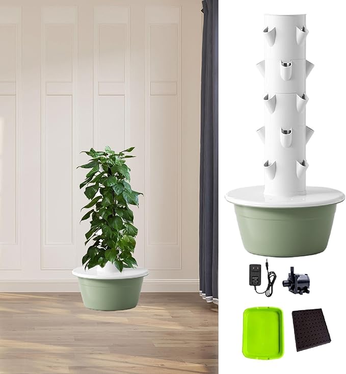 Hydroponics Growing System Hydroponic Tower Nursery Planter Plant Germination Kit Vertical Garden Planter for Flowers Peppers Green S