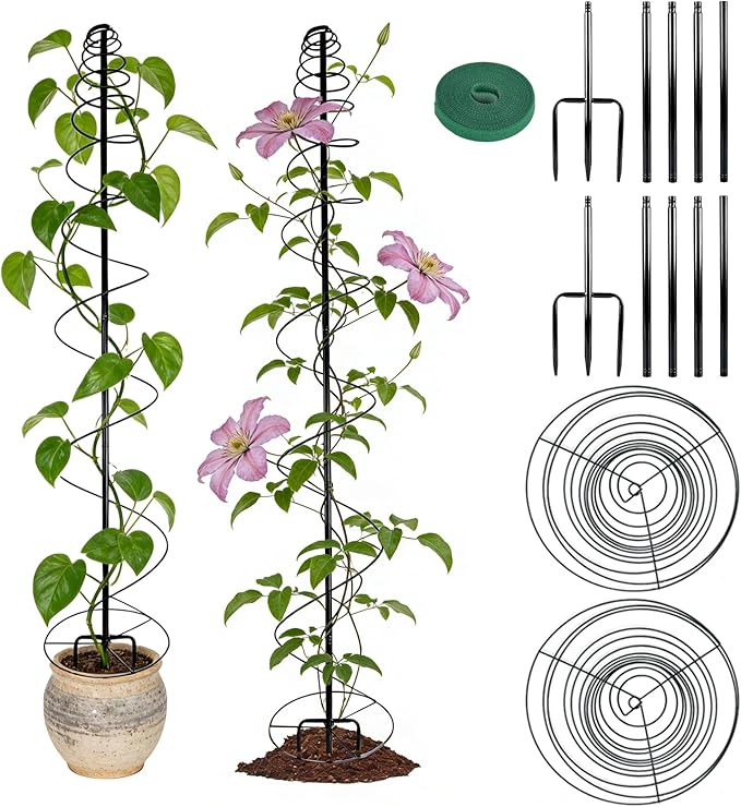 2 Pack Spiral Metal Trellis for Climbing Plants Outdoor 75 Adjustable Plants Trellis Support Metal Garden Trellis with Center Pole and 3 Pronged Climbing Plant Grow Cage Stand for Plants Flowers