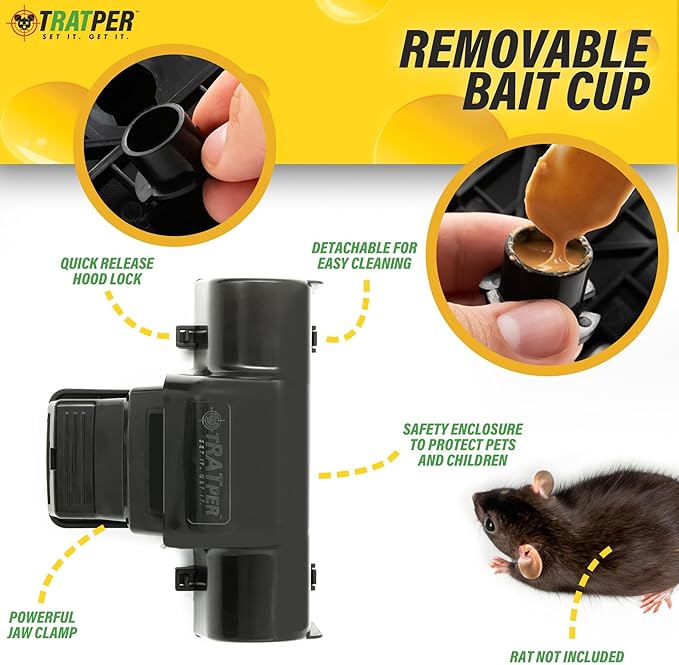 TRATPER Rat and Chipmunk Traps. Prevents Accidental Triggering with Dual Tunneled Design. Covered Snap Traps for Humane Kill Reusable Pest Control for Rats Indoor &amp Outdoor Use. 2 Pack