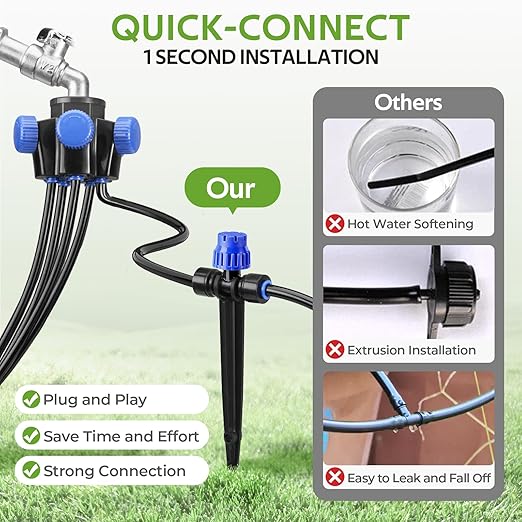 HIRALIY 100FT Garden Watering System Automatic Drip Irrigation Kit with Adjustable Flow Nozzles 5-Way Connector Plastic Material Modern Style Ideal for Lawn Patio Garden Raised Bed