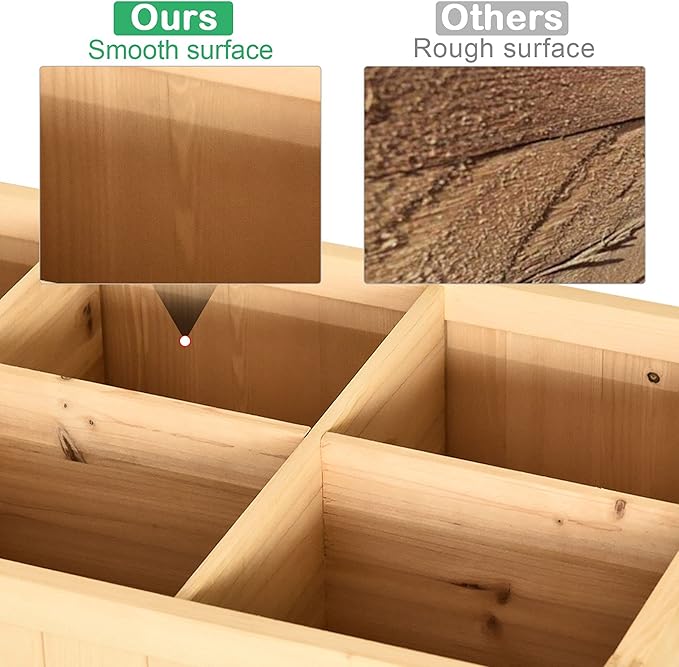 43x18x30in Raised Garden Bed with 8 Pockets and Shelf Wooden Elevated Planter Box with Legs to Grow Herbs Vegetables and Flowers Natural