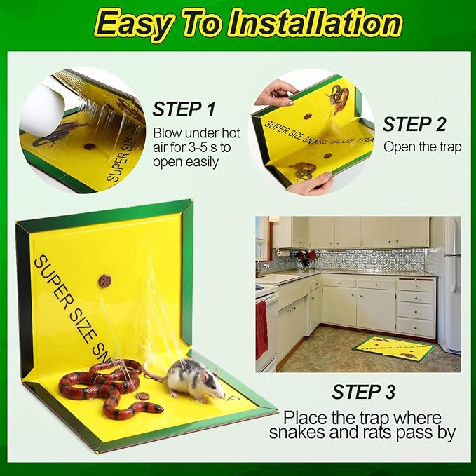 4 Pack Large Snake Glue Traps 13 x 20 Snake Rat Sticky Pad with Enhanced Stickiness Sticky Glue Trap for Snakes Mice House Indoor Outdoor