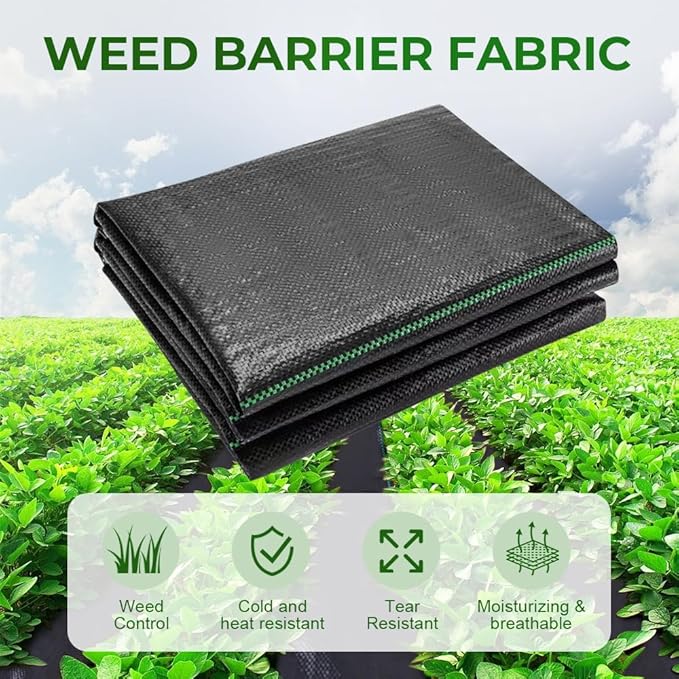 Premium Woven Weed Barrier 2025 Upgrade Heavy Duty PP Weed Barrier Fabric Garden Weed Barrier Landscape Fabric Weed Control Garden Cloth Weed Blocker Fabric (Only Weed Barrier 3.3 * 32.8ft)