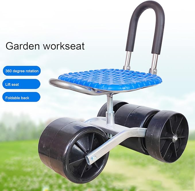 Garden Rolling Stool Seat with Wheels Planting Picking Moving Chair Work Seat Cart Tool Adjustable 360 Degree Rotating
