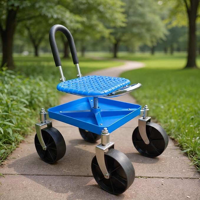 Wheeled CartGarden Stool with WheelsSide Work Swivel 360 Degree Wheels – Outdoor Seat Capacity 150 kg for Transplanting and Pruning