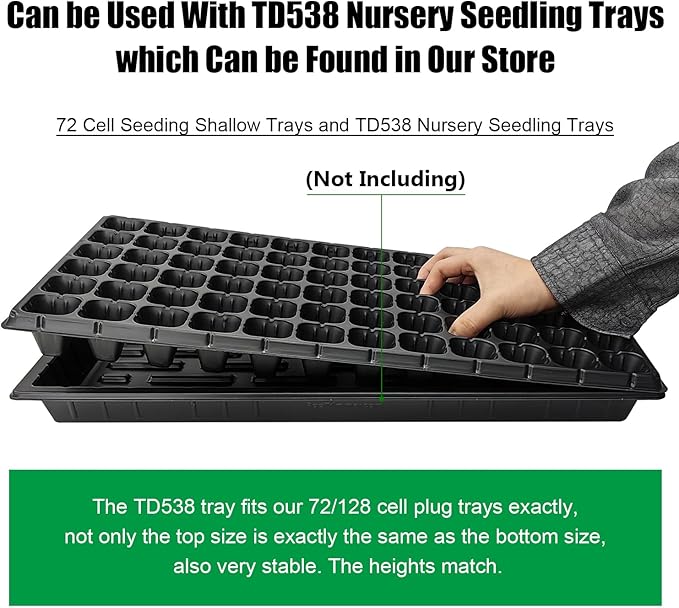 72 Cell Seed Trays Thick Durable 72 Cell Plug Tray Seedling Plastic Nursery Tray for 1020 Flat Germination (10-Pack 21×11 1.81 Height Low)