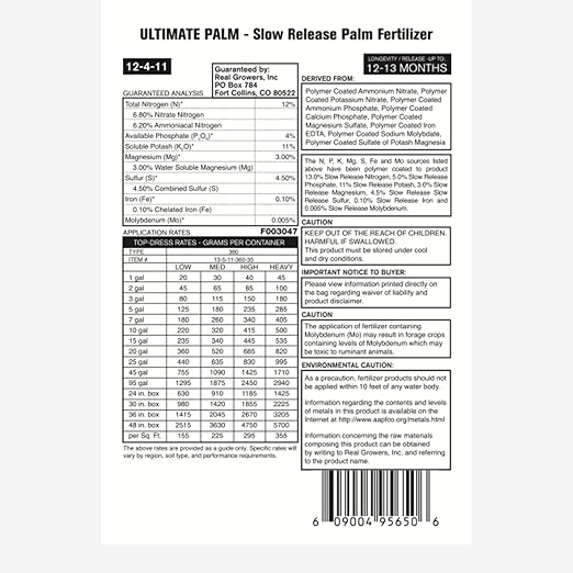 Real Growers Palm Tree Fertilizer 12-4-11 | 12-Month Slow Release Granular Plant Food for Queen Palm Sago Palm Date Palm Cycad | 5 lb