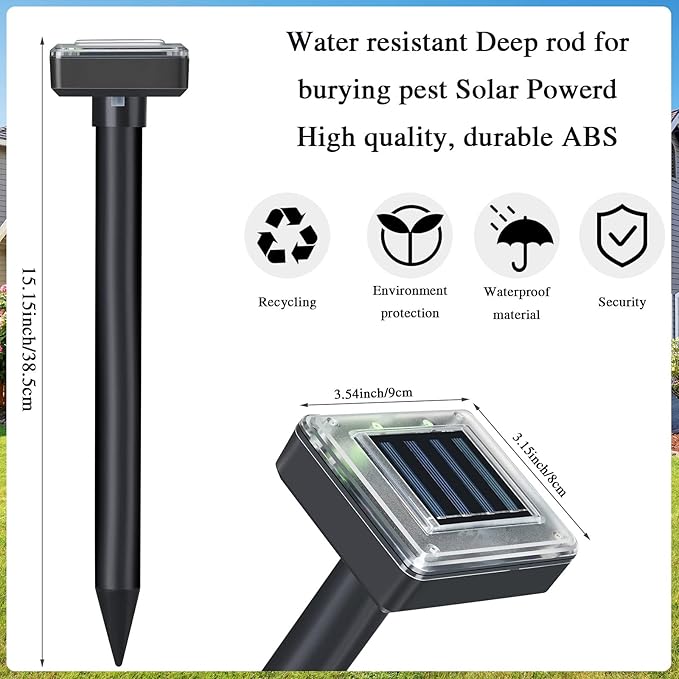 Solar Mole Repellent Ultrasonic Powered Outdoor Sound Wave Deterrent for Lawn Garden Snakes Moles Gophers Groundhogs Voles and Other Burrowing Mice(6 PiecesLarge)