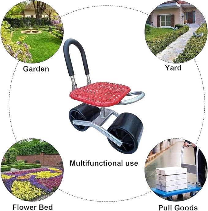 360°Rotating Gardening Seat On Wheels Garden Chair On Wheels Adjustable Rolling Garden Cart with Seat Aid Home &amp Garden Cart with Wheels for Gardener Planting