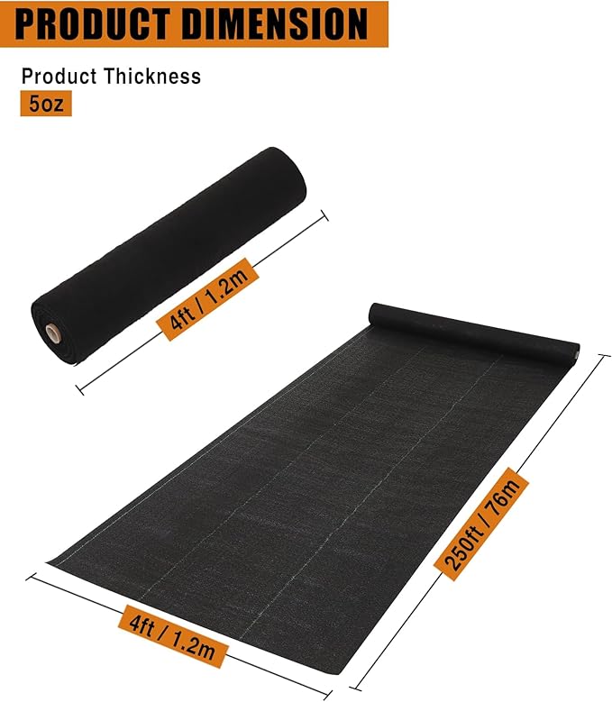 Entcook Heavy Duty Weed Barrier Landscape Fabric for Outdoor GardensWeed Blocking Gardening Mats for Soil Stabilization LandscapingWeed Barrier(4FTx250FT)