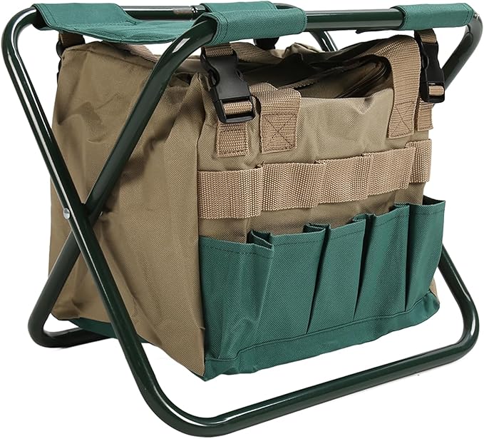 Heavy Duty Folding Backpack Stool Gardening Folding Stool with Detachable Storage Bag 600D Oxford Cloth Portable Garden Tool Stool for Gardeners and Patio Use (Green)