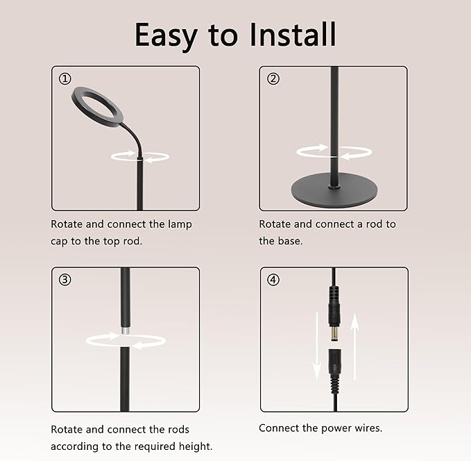 Grow Light for Indoor Plants Full Spectrum LED Halo Plant Lights with Stand Floor Standing Growing Lamp with Adjustable HeightAuto Timer for Tall Large Plant (20W-Black)
