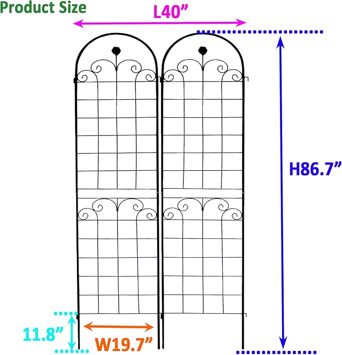 Garden Trellis 2 Pack Metal Garden Trellis for Climbing Plants Outdoor 86.7'' x 19.7'' Rustproof Plant Support Rose Trellis Netting Trellis