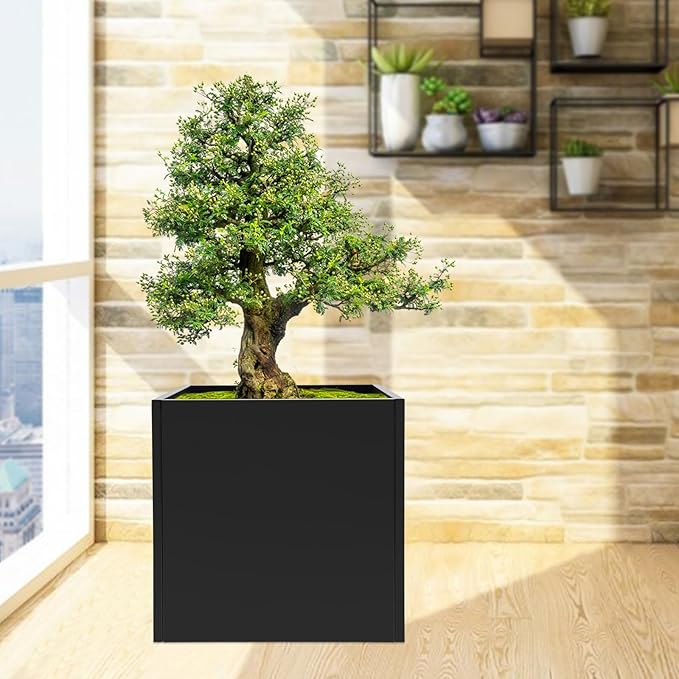 26 x 26 x 26 Metal Planter Box - Heavy Duty Black Steel Raised Garden Bed with Weather-Resistant Coating for Outdoor Patio Garden Yard &amp Porch (Easy Assembly)