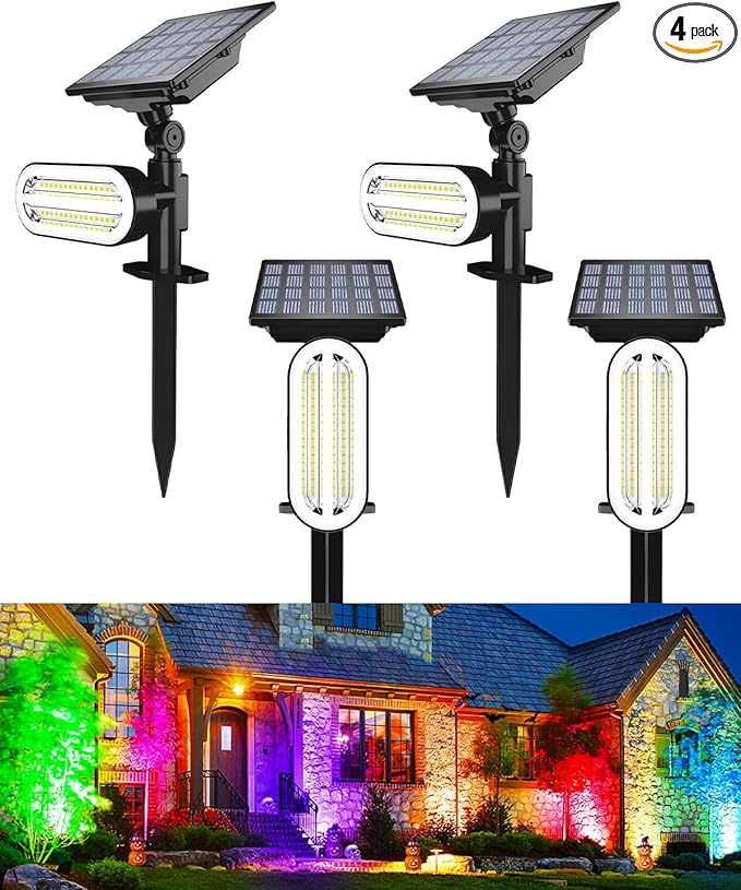 Solar Spotlights Outdoor Waterproof Color Changing Halloween Lights Auto On/Off Solar Spot Lights for Outside Multicolor 4 Pack