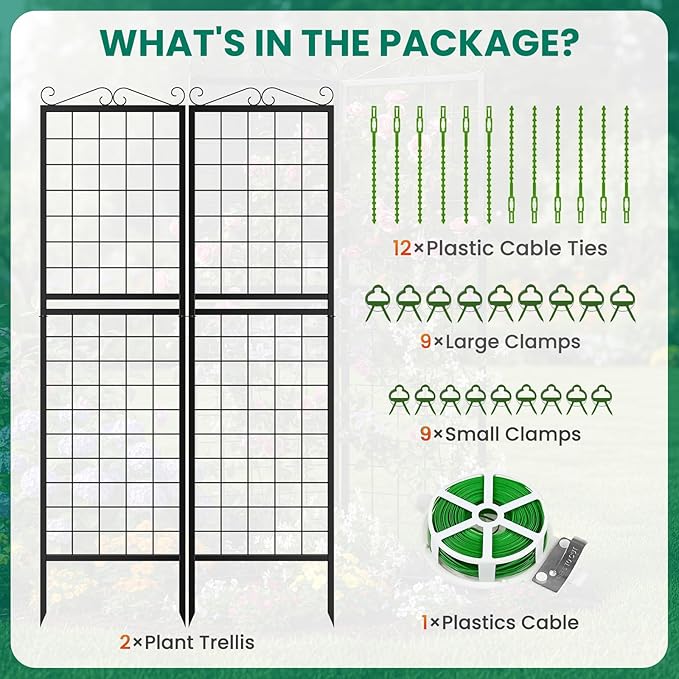 DoCred 2 Pack Garden Trellis for Climbing Plants 71 Inch Metal Plant Trellis for Plant Support Large Decorative Outdoor Trellis for Climbing Vegetable Flower Rose Vine Cucumber Black Square Grid