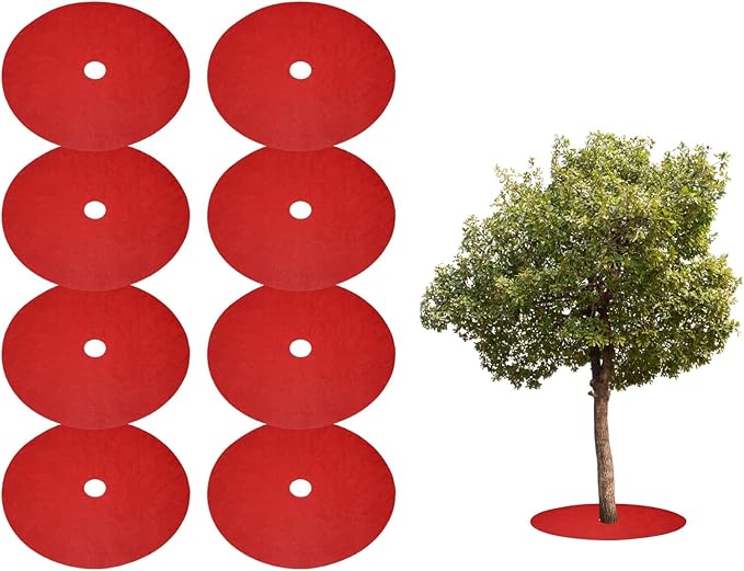 HARFINGTON 8pcs Tree Mulch Ring 20.5 Inch Non-Woven Round Tree Protector Weed Barrier Mat Plant Cover Rings for Weed Grass Control Root Protection Red
