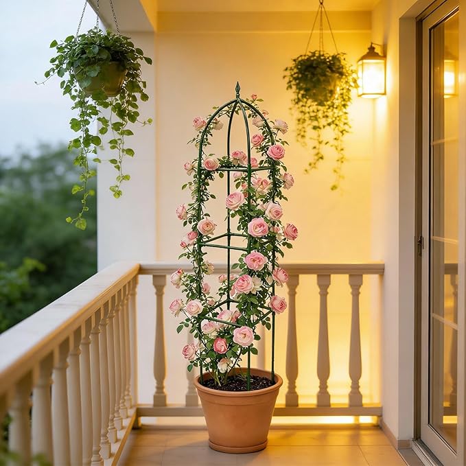 Garden TrellisAdjustable Height Vertical Obelisk Stand - Tall Trellis for Climbing Plants Outdoorfor Balcony House Outside Wedding Vegetable Flower Fruit