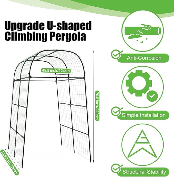 Garden Arch Trellis for Climbing Plants Outdoor - Cucumber Trellis for Raised Bed Size:71 * 87 inch Garden Trellis for Climbing Plants Cucumber Vegetable Tomato Flowers