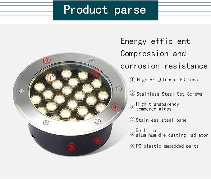 Recessed LED Underground Light Spotlight Stainless Steel IP67 Waterproof Outdoor Landscape Light for Step Deck Garden Bridge Hotel