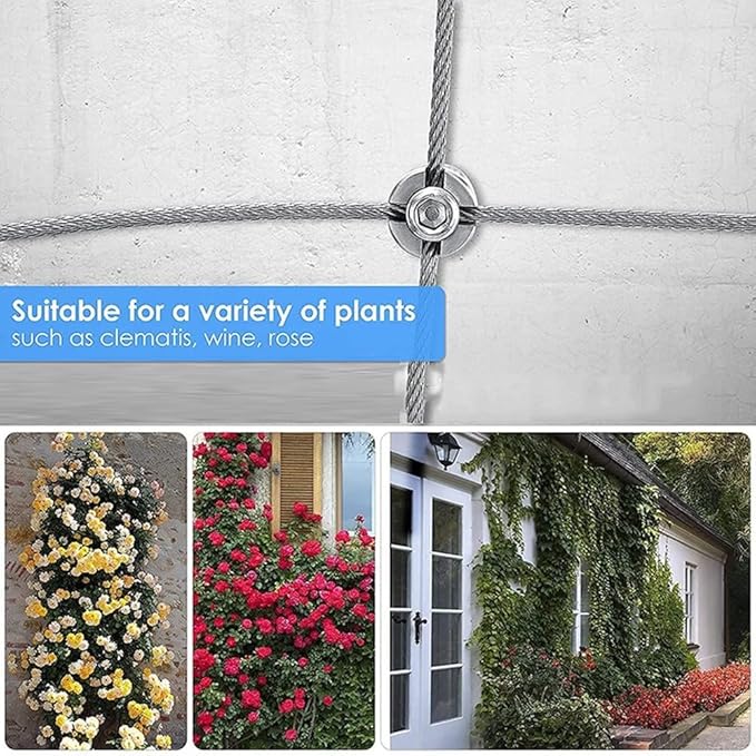 Wire Trellis Kit Stainless Steel Garden Trellis Kit T304 Wire Rope Plant Support System for Climbing Vines Wall Training Outdoor Vertical Garden Decor with Tools and Accessories(16 meters)